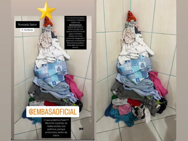 Morador de Teofilândia monta ‘árvore de Natal’ com roupas sujas para protestar contra a falta de água