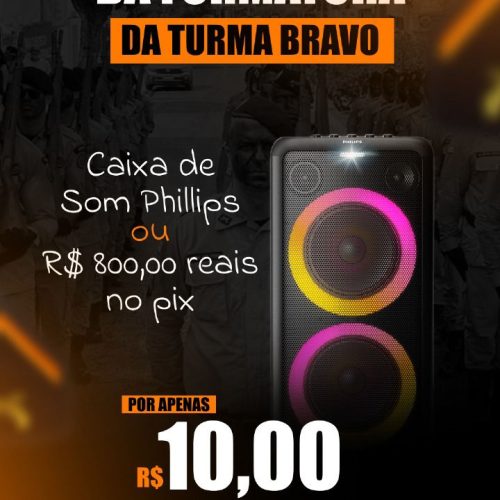 Rifa oferece caixa de som Philips ou R$ 800 em dinheiro para apoiar formatura de alunos a soldados da PM em Serrinha