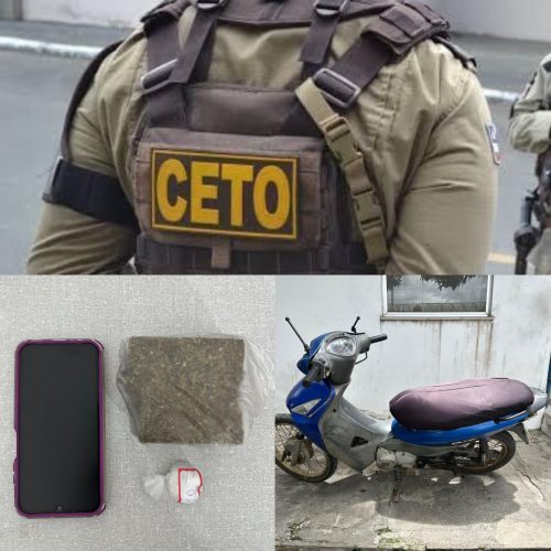 Suspeito tenta fugir da PM, cai de moto na BA-411 e acaba preso com drogas próximo ao Parque de Exposições em Conceição do Coité