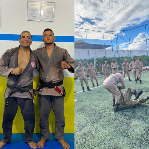 Policiais militares faixas-pretas em Jiu-Jitsu ministram treinamento de defesa pessoal para PMs da CETO em Serrinha