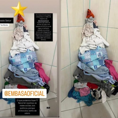 Morador de Teofilândia monta ‘árvore de Natal’ com roupas sujas para protestar contra a falta de água